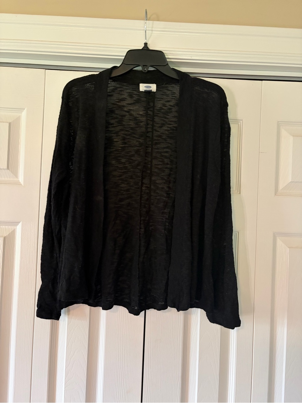 Old Navy Black Open-Front Lightweight Cardigan slub knit
